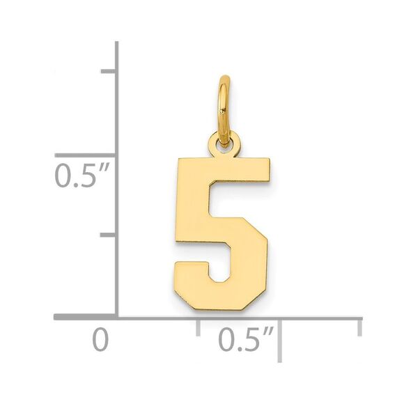 14k Yellow Gold, Athletic Collection, Small Polished Number 5 Pendant - Picture 4 of 5